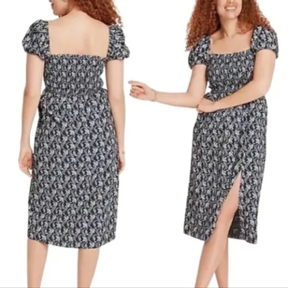 J. Crew Short Sleeve Smocked‎ Dress Navy Starry Swirl Size S